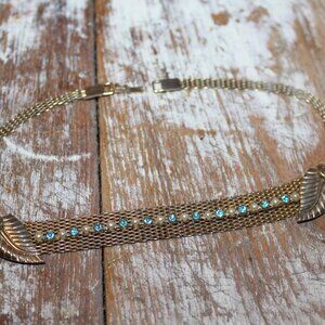 Vintage 1970s Gaylin Gold Toned Necklace With Pearls and Blue Stones